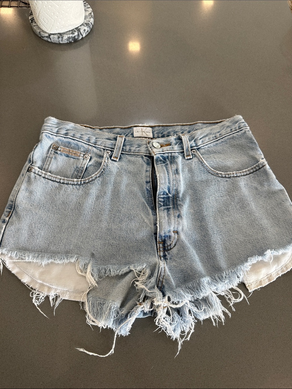 Calvin Klein Light Wash Distressed Denim Cutoff Shorts